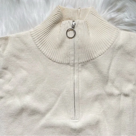 Nordstrom Cali Be Soft Quarter Zip Mock Neck Sweater Creamy Beige Large - Picture 4 of 10